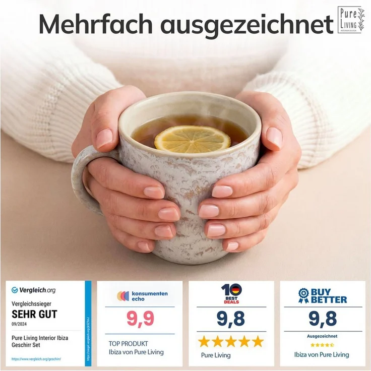 PURE LIVING INTERIOR DESIGN Geschirr-Set Ibiza Becher, 6er-Set, 435 ml, Beige, Steingut (6-tlg), 6 Personen, Steingut – Bild 3