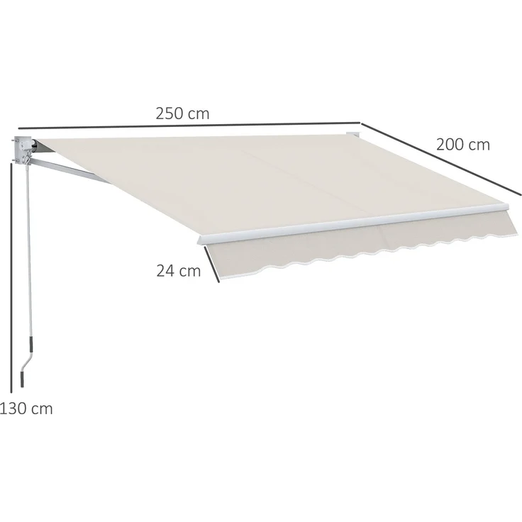 Manuell bedienbares Wandrollo aus Aluminium und UV50+ Polyester, für den Außenbereich, mit Kurbelgriff, 200 x 250 cm, cremeweiß – Bild 5