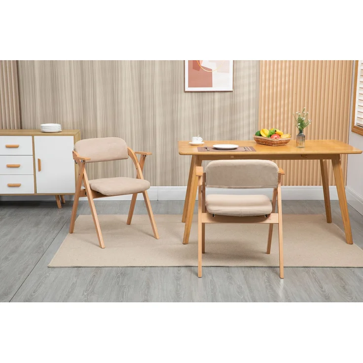 HOMEFUN Klappstühle mit Armlehnen, stapelbare Holzstühle mit gepolsterten Sitzen, 2er-Set, ideal für Gäste, Küche, Büro, Hochzeiten und Partys, Khaki, 52,5 x 60 x 79 cm, YOUDENOVA – Bild 4