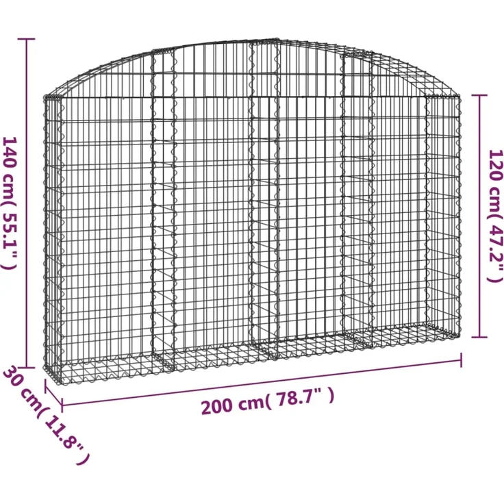 vidaXL Gabione mit Hochbogen 200x30x120/140 cm Verzinktes Eisen 153466 – Bild 5
