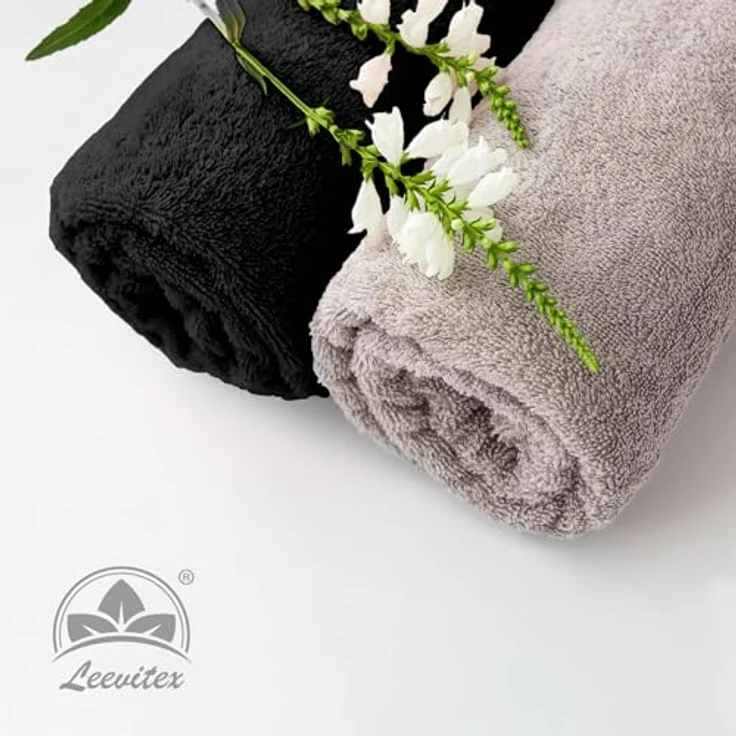 leevitex® Saunatuch Frottee XXL, (2-St), 80 x 200 cm, extra groß & saugfähig, Schwarz – Bild 6