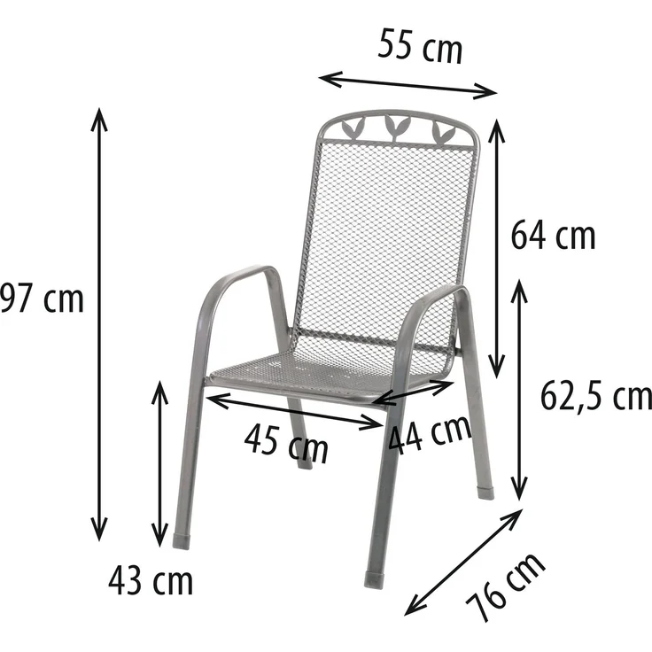 Greemotion 'Toulouse' Gartenstuhl, stapelbar, Stahl eisengrau, 55x97x73 cm – Bild 7