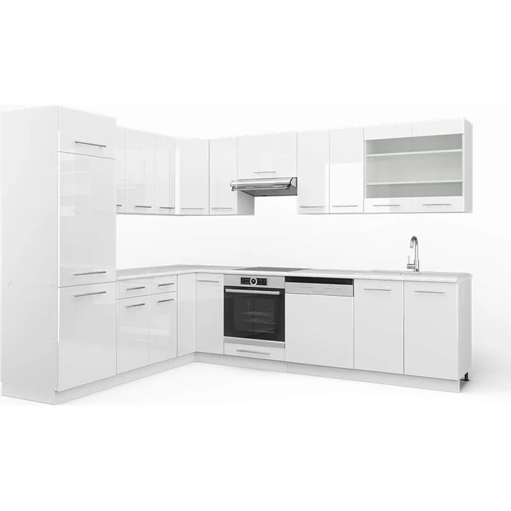 Eckküche Fame-Line Weiß Hochglanz/Weiß 287 x 227 cm ohne Arbeitsplatte Vicco – Bild 1