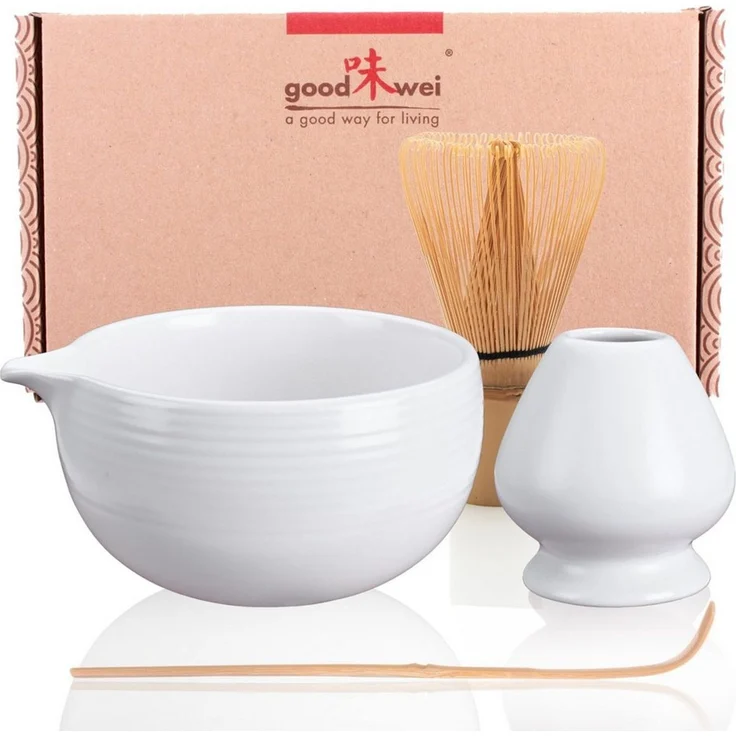 Goodwei Teeservice Matcha Set "Camellia White" - Schale mit Ausgießer, Besen und Halter (4-tlg), 1 Personen, Keramik, handgearbeitet – Bild 2