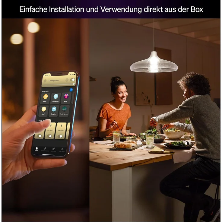 Philips Hue Smart LED A60 Lampe, warmes Weißlicht 2700K, E27 Fassung, 9,5W, 1100 Lumen, dimmbar, kompatibel mit Alexa, Google Assistant und Apple Home, 2er Pack – Bild 2