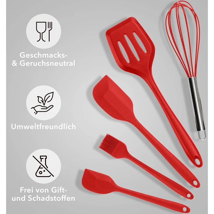 AVANA Kochbesteck-Set Silikon Küchenhelfer Hitzebeständig Kochgeschirr Küchenutensilien (5 Stück), Schneebesen, Spachtel, Backpinsel, Pfannenwender – Bild 7