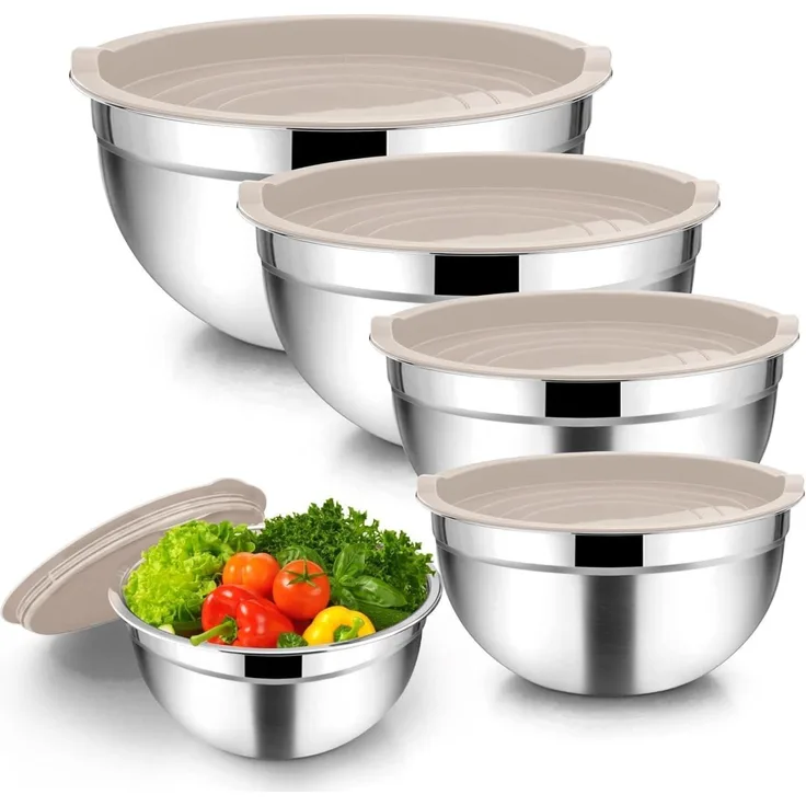 Homikit Edelstahl Rührschüssel Set 5tlg. Luftdicht Deckel 4.5L 2.7L 1.5L 1.2L