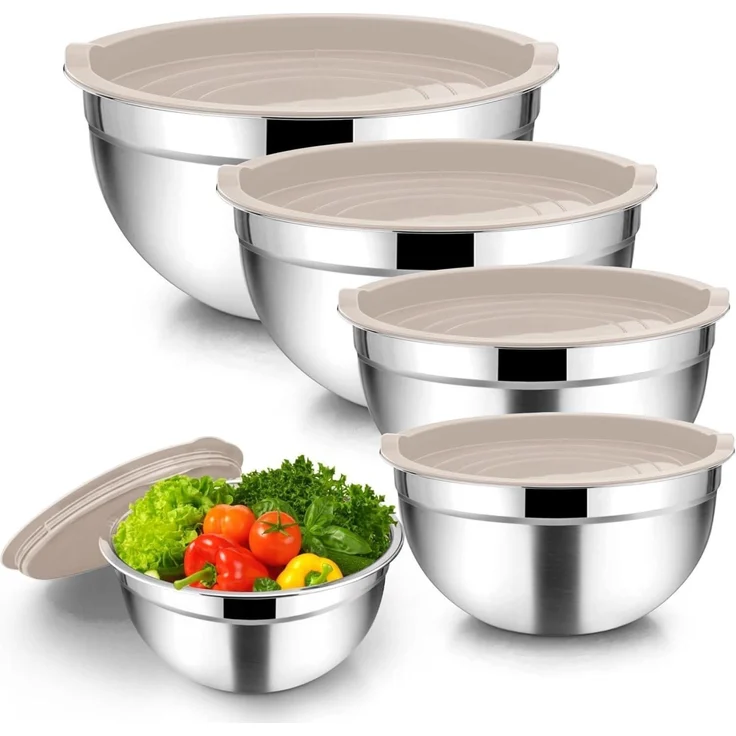 Homikit Edelstahl Rührschüssel Set 5tlg. Luftdicht Deckel 4.5L 2.7L 1.5L 1.2L – Bild 1