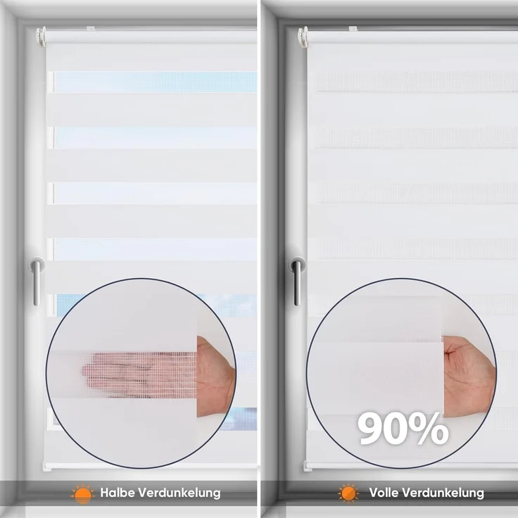 Sekey Doppelrollo Klemmfix ohne Bohren für Fenster, Doppelrollo 115 cm breit, Duo Rollo Jalousie Sonnenschutz, 115x150 cm, Weiß – Bild 4