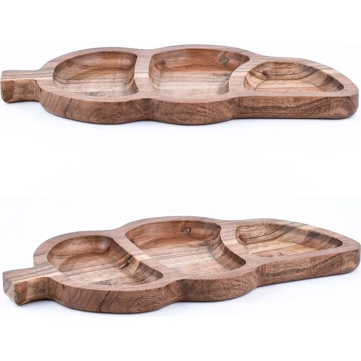 Marrakesch Orient & Mediterran Interior Tablett 2er Set Tablett aus Akazienholz, Serviertablett, Schale, Servierbrett, 2er Set Leaf 35x15 cm, Handarbeit