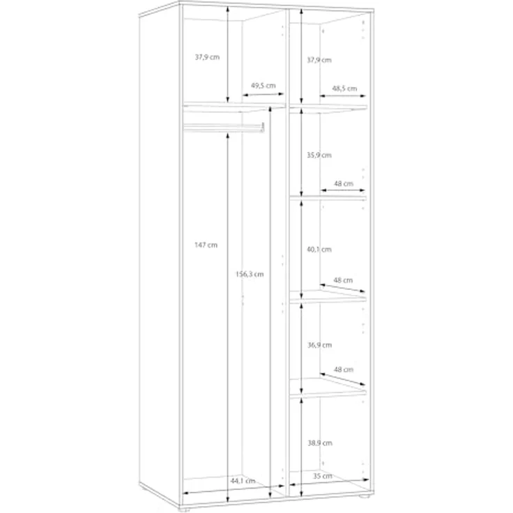 Forte ELISTON Kleiderschrank 80 90, moderner Kleiderschrank mit Lamellendesign, 2-türig, Holzwerkstoff, Schlafzimmer, Mauvella Eiche Holzdekor|Kashmir Beige, 84 cm breit x 200,1 cm hoch x 54 cm tief – Bild 7