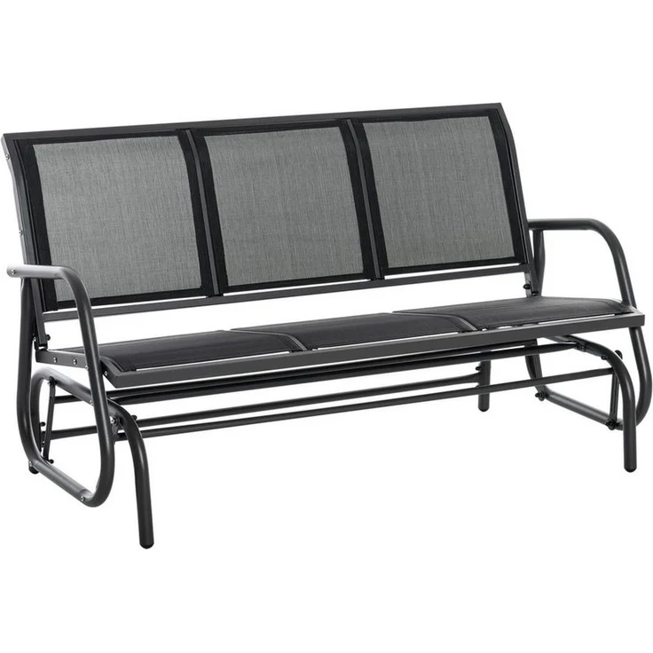 Outsunny Schaukelstuhl 3-Sitzer Gartenbank Gartenschaukel Sitzbank Parkbank Metall Gartenmöbel Schwarz 147 x 75 x 85 cm – Bild 1