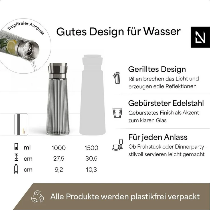 LARS NYSØM Wasserkaraffe Bækvand, (1-tlg), Glaskaraffe 1 l mit Edelstahldeckel und integriertem Sieb – Bild 4