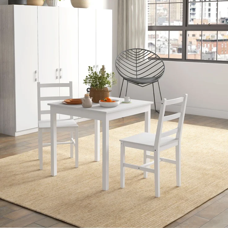 MELAYR, 3-teilige Essgruppe Sitzgruppe Tisch mit Stühlen, Massivholz, Weiß, 75 x 75 x 75 cm – Bild 4