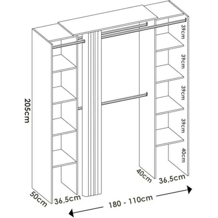 Dmora - Großer Kleiderschrank Manaslu, Schlafzimmermöbel, Schrank, Garderobe, 180x50 h205 cm, Eiche – Bild 4