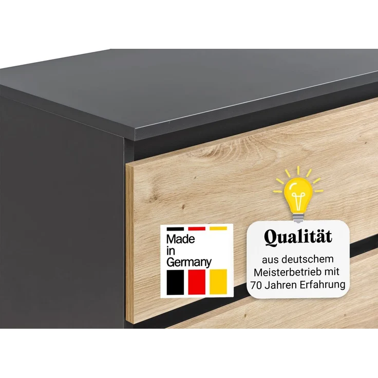 Home Collective Kommode mit 6 Schublade 80, 100, 120, 140 cm breit Holz Schrank (Highboard Anrichte Schlafzimmer Wohnzimmer Flur Büro Organizer), Kommode 120 cm breit Kommode Sideboard, Anthrazit mix Artisan-Eiche – Bild 3