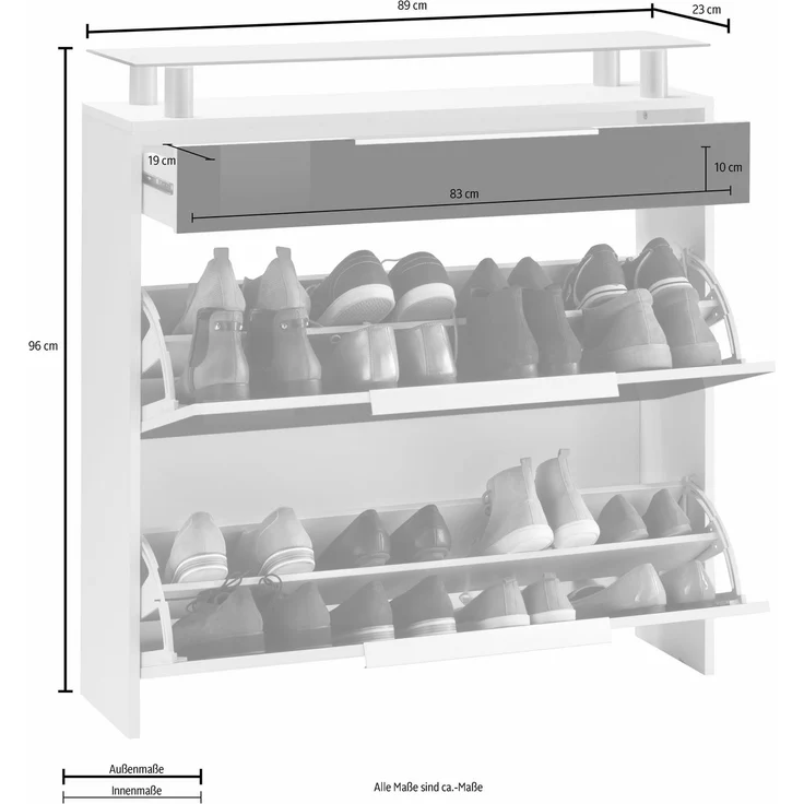 borchardt Möbel Schuhschrank Oliva Breite 89 cm, hängend, mit 2 Doppeltrommel und 1 Schubkasten – Bild 2
