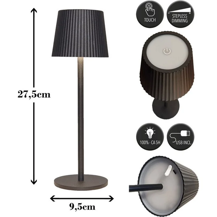 Coen Bakker Deco BV LED Außen-Tischleuchte Touch Tischlampe dimmbar mit Akku, In-/Outdoor, Touch-Funktion, LED fest verbaut, Kaltweiß, Warmweiß, Tageslichtweiß – Bild 3