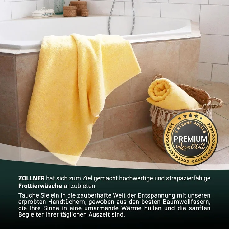 ZOLLNER Duschtücher 2er Set, 70x140 cm, gelb, Baumwolle – Bild 5
