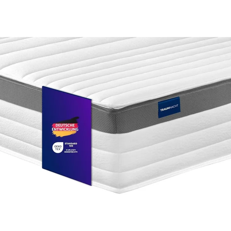 Traumnacht Exklusiv 7-Zonen 1. 000er Tonnentaschenfederkernmatratze mit Komfortauflage, 23 cm Premiumhöhe, Öko-Tex zertifiziert, Härtegrad 4 (H4), 100x220 cm, entwickelt in Deutschland