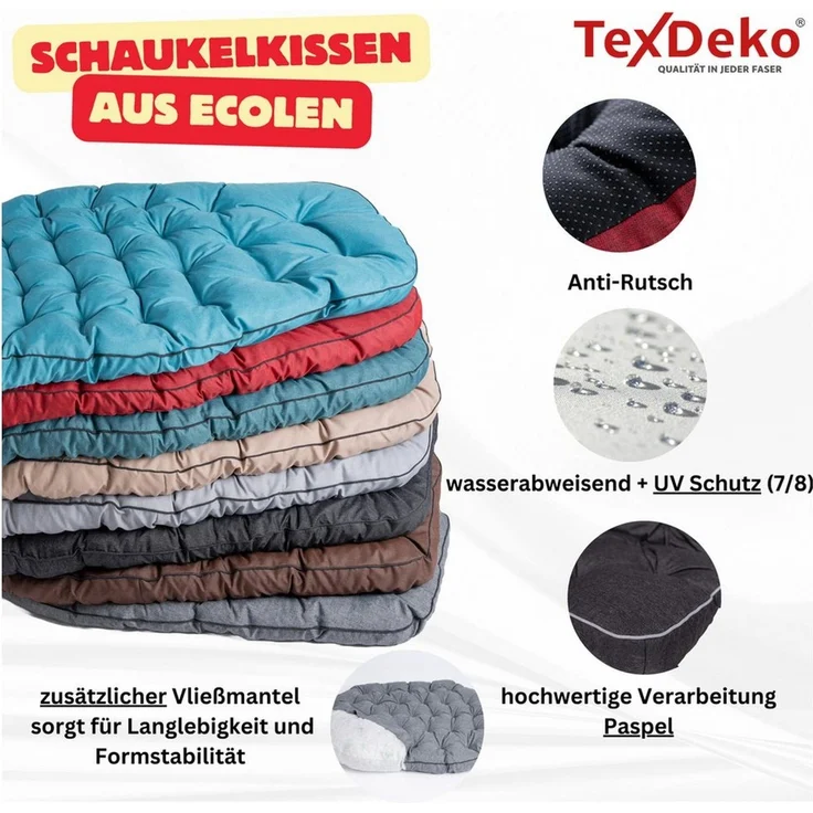 TexDeko Sitzkissen TexDeko® Ecolen Hängesessel Kissen Outdoor für Hängekorb mit UV-Schutz, Wasserabweisend mit Anti-Rutsch Boden & zusätzlichen Vließmantel – Bild 4