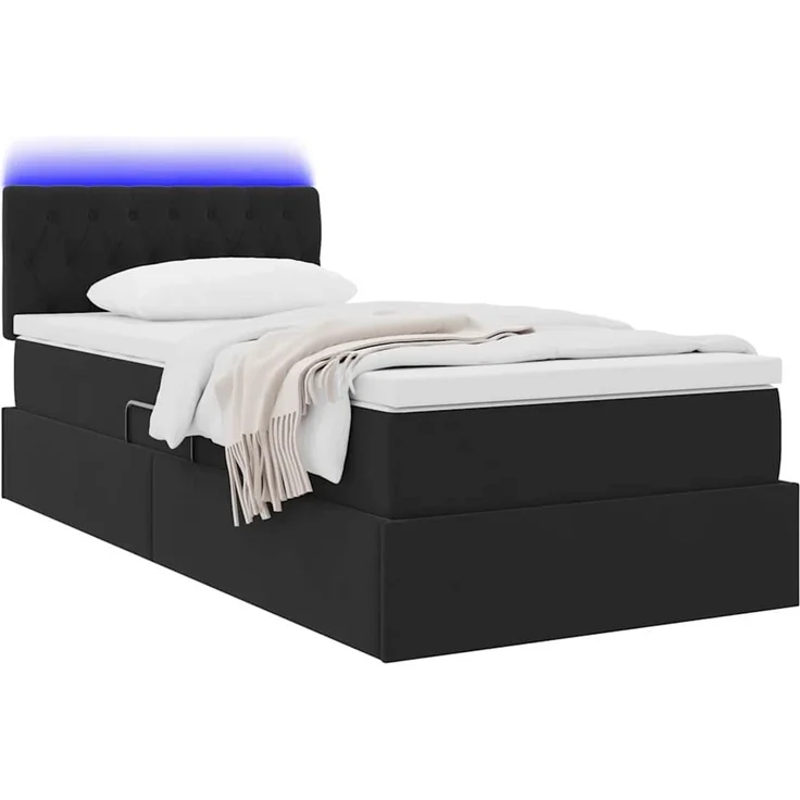 vidaXL LED-Speicherbett mit Matratze Schwarz 100 x 200 cm Samt 3371435 – Bild 3