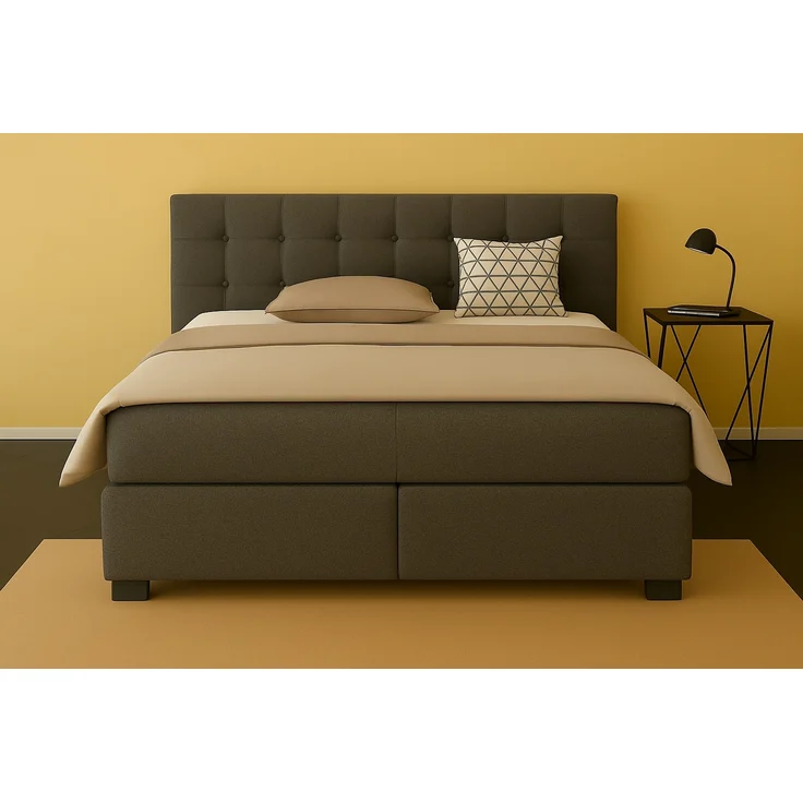 Boxspringbett TOM 200x200 cm mit Matratze und gepolstertem Kopfteil. Farbe Grau – Bild 3