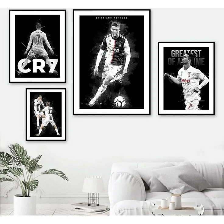 JUSTGOODMOOD Poster Fußball Christiano Ronaldo in Schwarz Weiss Farben als Deko Print ohne, 6 (1 St)