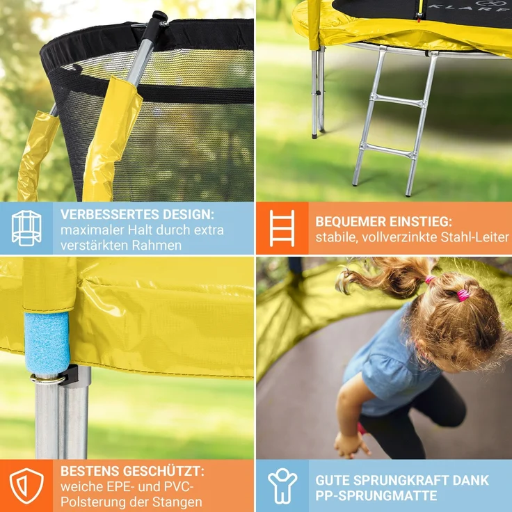 Jumpstarter Trampolin 2,5 m Ø Netz 120 kg max. 195 cm Ø Sprungfläche Gelb – Bild 5