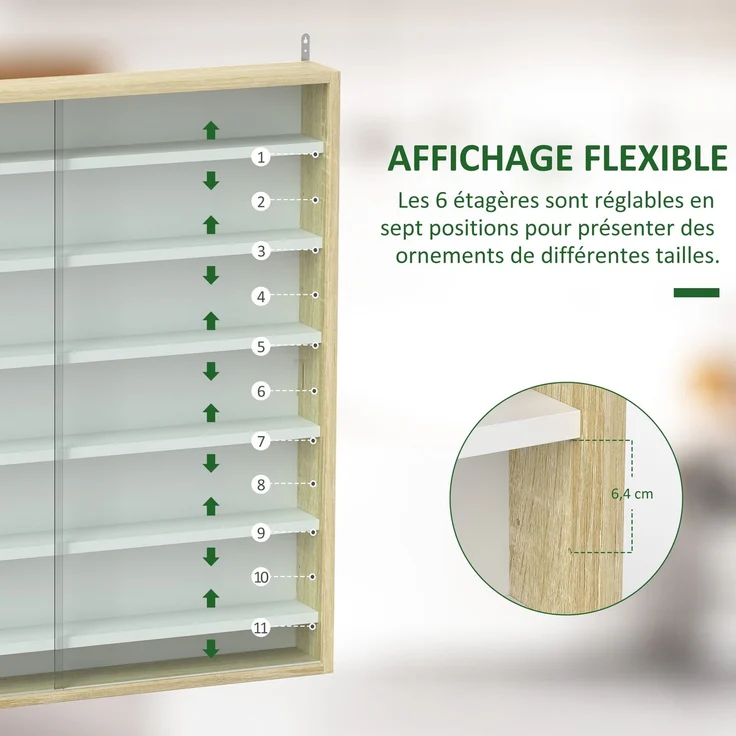 Wandvitrine für Sammlerstücke, 80 x 9,5 x 83 cm, 6 höhenverstellbare Böden, 2 Glasschiebetüren,Cecodadi – Bild 6