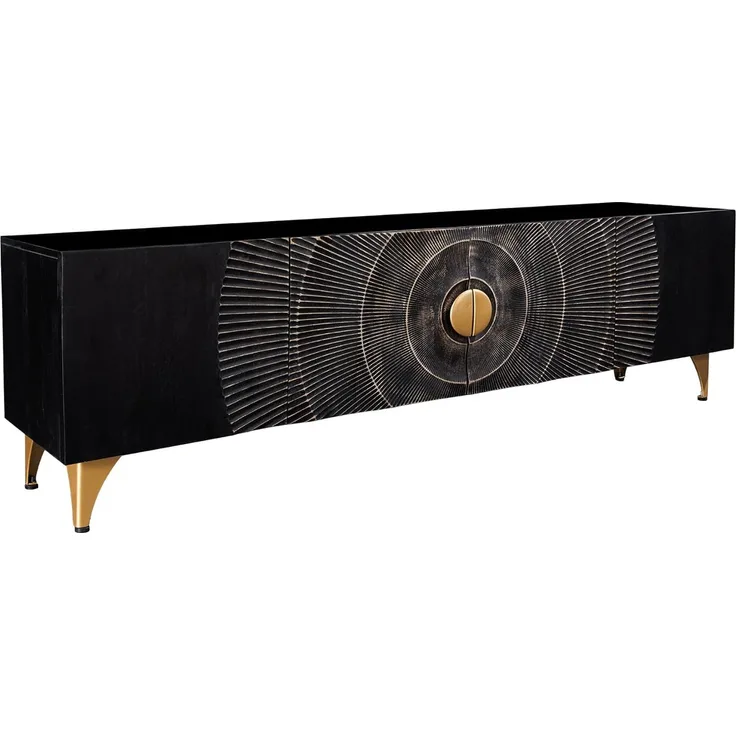 riess-ambiente Lowboard GOLDEN SUNSET 180cm schwarz gold (Einzelartikel, 1 St), Mango-Massivholz · Metall · TV-Schrank · 3D Front-Design · Wohnzimmer
