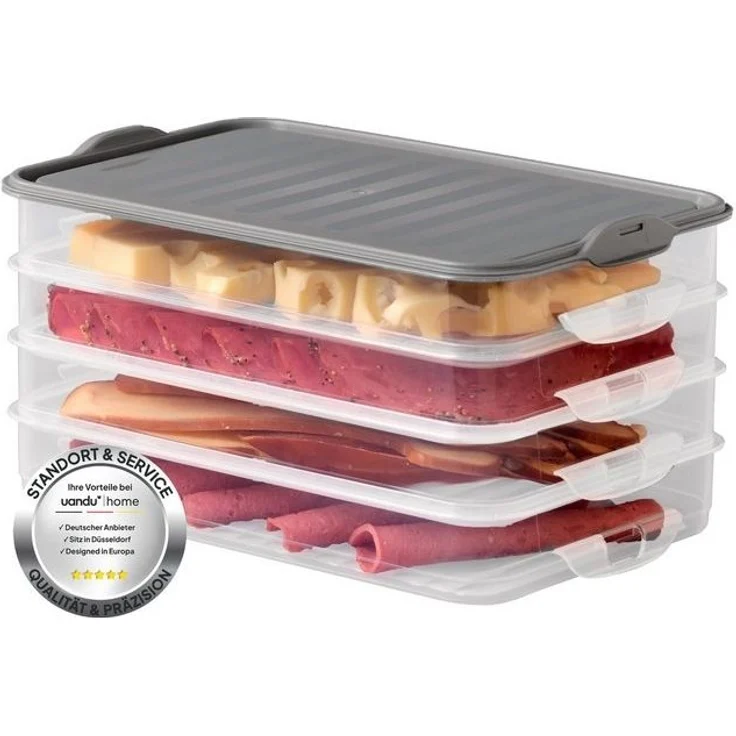 uandu home Frischhaltedose Aufschnittboxen für Kühlschrank, Wurst Aufbewahrung Kühlschrank, (Aufschnittbox Stapelbar, Kühlschrank Organizer, BPA Frei Kunststoff, Frischhaltedosen mit Deckel, Aufschnittdosen), BPA Frei, Dishwasher Safe, Reusable – Bild 4