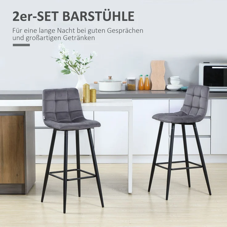 HOMCOM Barhocker-Set, Polyester, Stahl, Grau, 42L x 55B x 103H cm – Bild 4