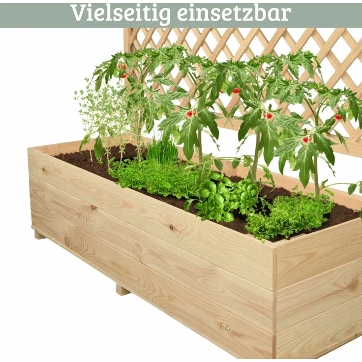 Pflanzkasten mit Rankgitter THIO - Inkl. Vlies & Handschuhe | Hochbeet mit Rankhilfe Blumenkasten für Kletterpflanzen hängende Körbe Pflanzgefäß aus Holz, 128cm Breit – Bild 6