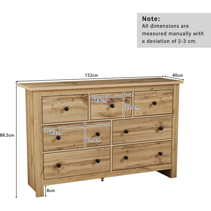 DESVIAE Sideboard mit 7 Schubladen, 152x89x40 cm, aus Spanplatte, Holzfarbe – Bild 10