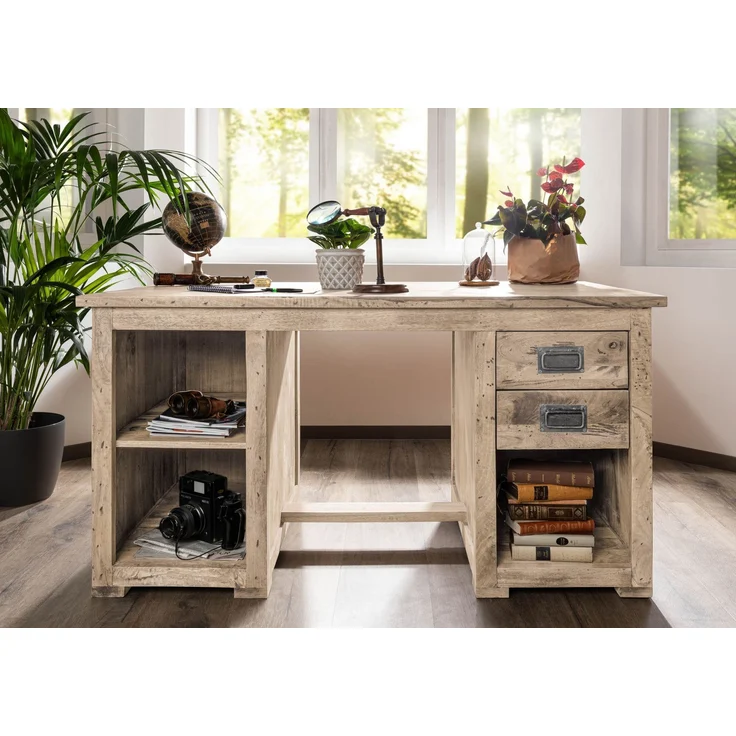 Schreibtisch Mango 140x80x76 whitewash lackiert RAILWAY #361 – Bild 3