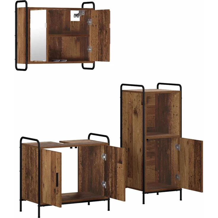 vidaXL Badezimmerschrank-Set 3 stk. Altholz 40 x 36 x 99,5 cm 3444499 – Bild 6