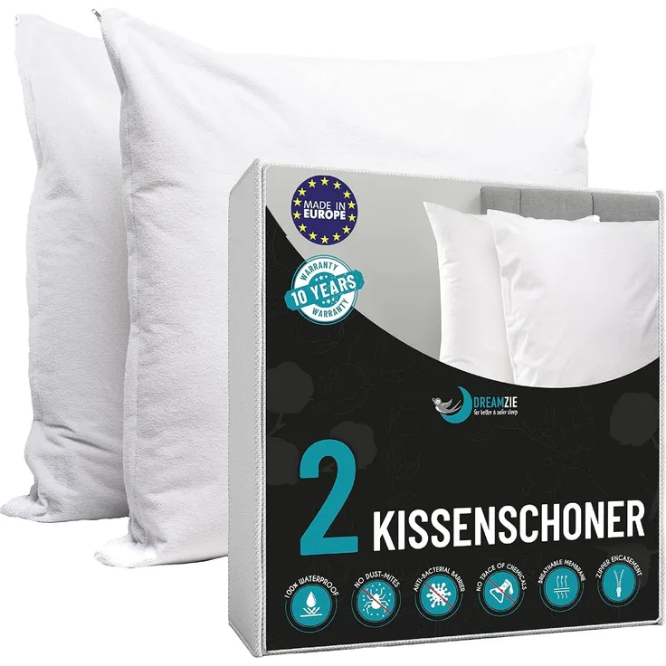 Dreamzie - Kissenbezug Wasserdichter 60x60 cm - 100% Baumwolle Stoff - Oeko TexÆ Zertifiziert - 2 St¸ck Kissenschoner mit Reiﬂverschluss - Atmungsaktiv, Hypoallergen, Anti-Milben, Antibakteriell