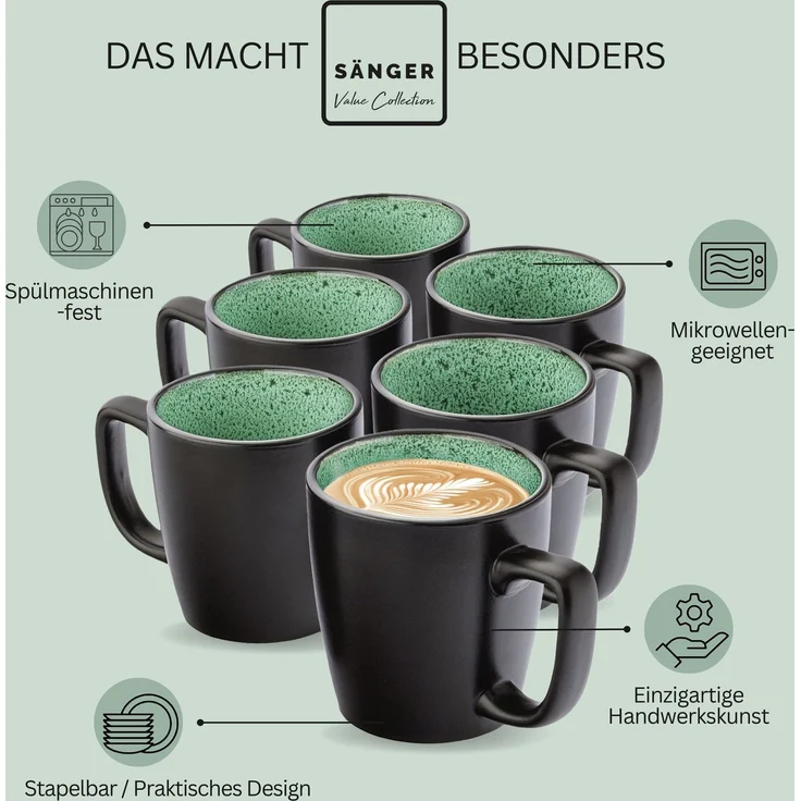 SÄNGER Steingut Kaffeebecher Greenwich 6 teilig für 6 Personen – Bild 4