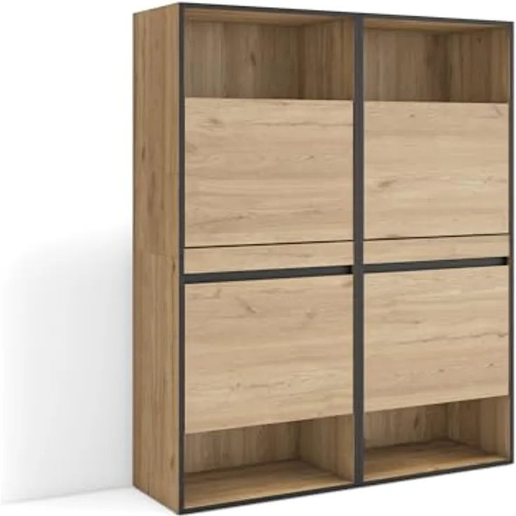 Skraut Home | Schuhregal, Schuhschrank | Schuhaufbewahrung | 120 x 145 x 35 cm | Für Schlafzimmer, Zimmer | Schuh-Organizer | Moderner Stil | Eiche