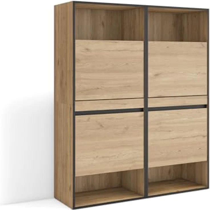 Skraut Home | Schuhregal, Schuhschrank | Schuhaufbewahrung | 120 x 145 x 35 cm | Für Schlafzimmer, Zimmer | Schuh-Organizer | Moderner Stil | Eiche – Bild 1