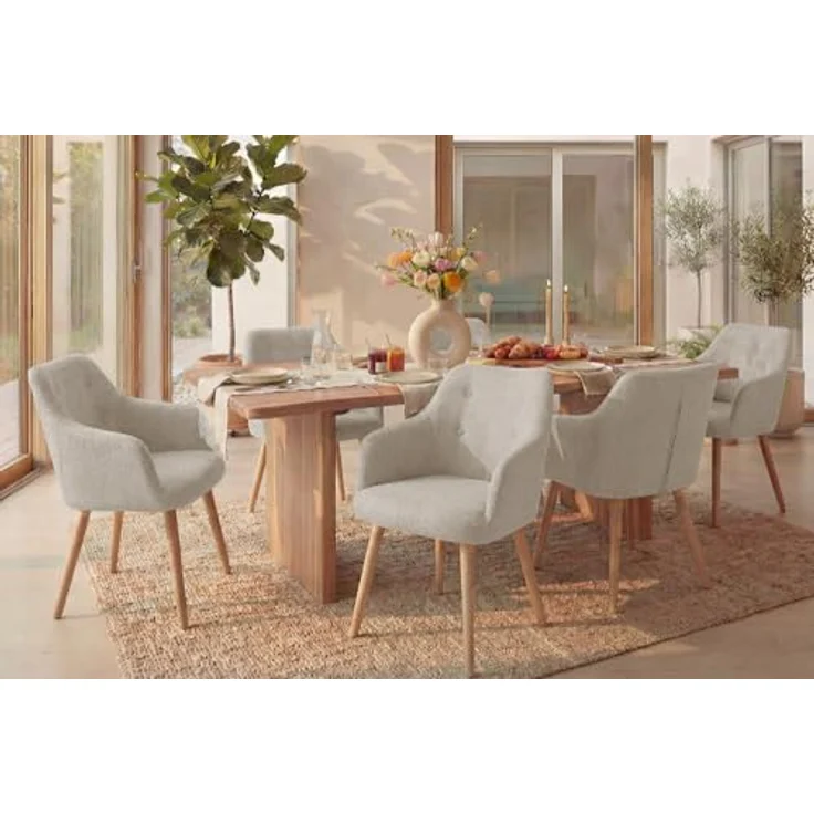 riess-ambiente Esszimmerstuhl SCANDINAVIA MEISTERSTÜCK beige/natur- Strukturstoff, Gummibaum, massiv (Einzelartikel, 1 St), Nordischer Stuhl - ideal für Esszimmer, Wohnbereich oder Homeoffice – Bild 5