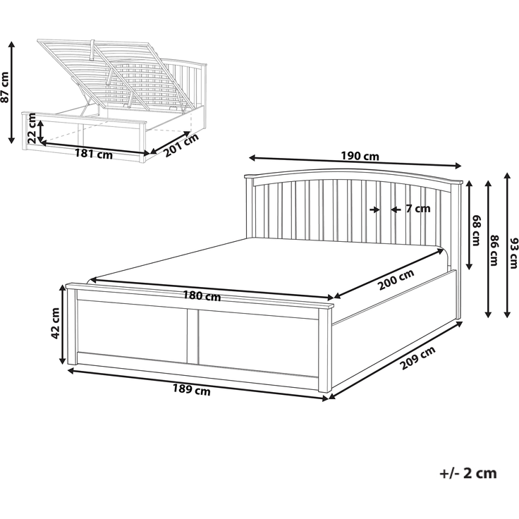 Bett mit Stauraum Kiefernholz CLARBEC 180x200 cm Weiß – Bild 2