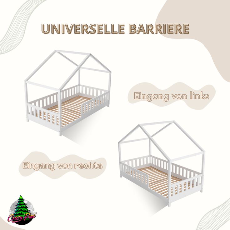 Crazy Pine 'Crazy House' Hausbett mit abnehmbaren Rausfallschutz, Naturholz, Weiß, 140x200 cm, mit Höhenverstellbaren Beinen – Bild 8