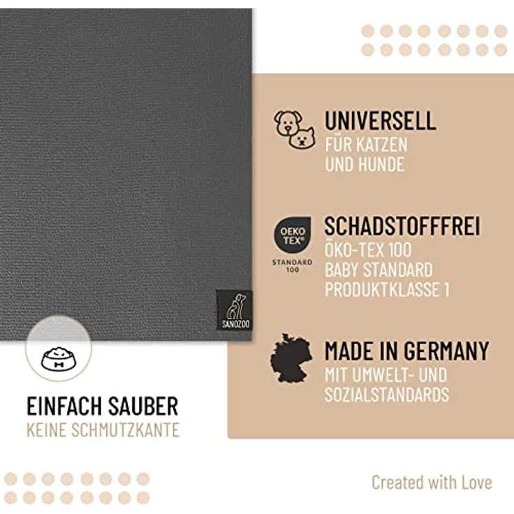 SanoZoo® Napfunterlage - Öko-TEX - Made in Germany - rutschfeste Futtermatte für Hunde & Katzen 60x90 cm Grau, wasserfest – Bild 4