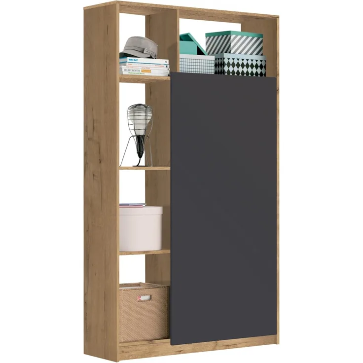MUEBLES PITARCH Eingangsschrank, eine Tür mit Frontleiste zum Aufhängen und Regal, Eiche Gold und Grau, 180 x 100 x 35 cm, hohe Kapazität, modern, Modell Neo