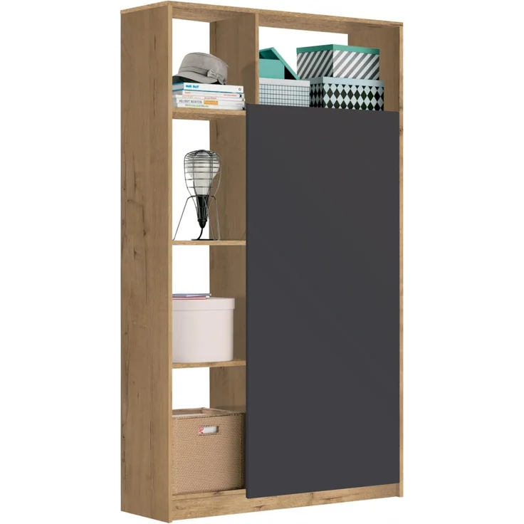 MUEBLES PITARCH Eingangsschrank, eine Tür mit Frontleiste zum Aufhängen und Regal, Eiche Gold und Grau, 180 x 100 x 35 cm, hohe Kapazität, modern, Modell Neo – Bild 1