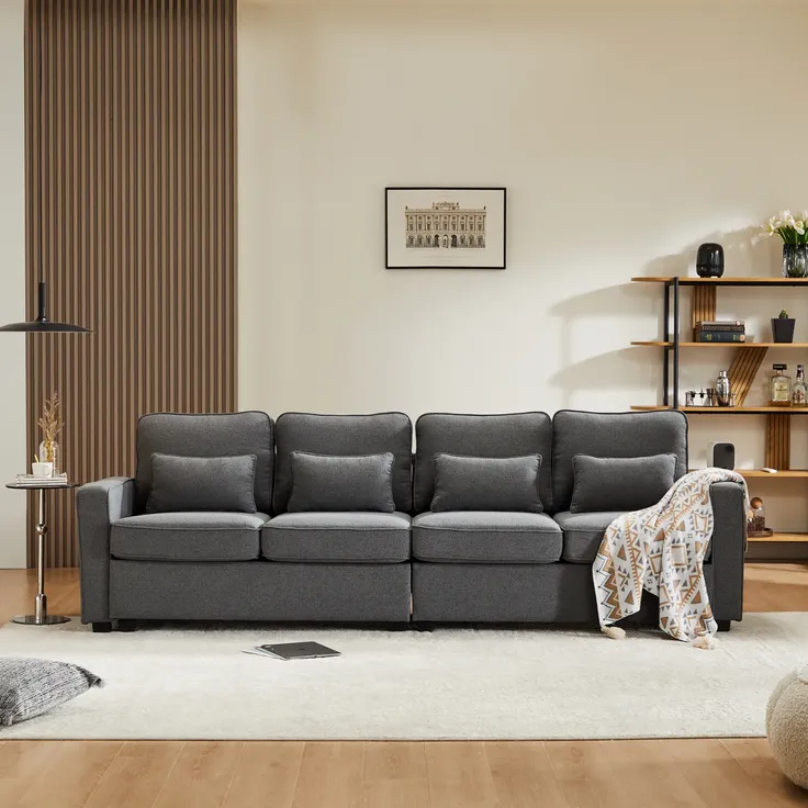Big-Sofa, 264 cm, 4-Sitzer inkl. loser Zier- und Rückenkissen, Leinen Bezug, Polstersofa, Wohnzimmersofa – Bild 2