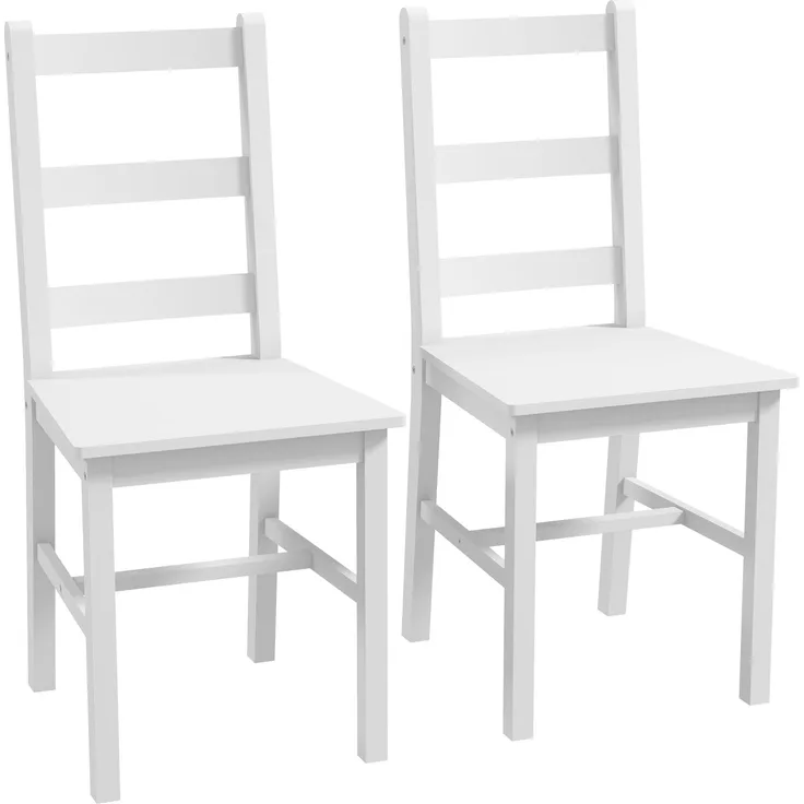 MELAYR, Set aus 2 Esszimmerstühlen aus massivem Kiefernholz, Küchenstühle mit Lattenrückenlehne, 101 x 56 x 19 cm, Weiß