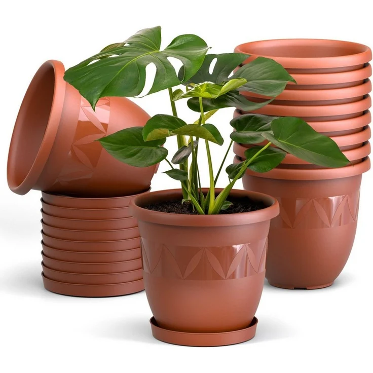 Plastard Pflanzkübel 3er, 5er, 10er Sets, Blumentopf mit passenden Untersetzer 15 - 40 cm (10 St, Blumenkübel ist Witterungs-, frost- und UV-beständig) – Bild 1